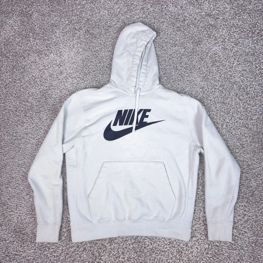 Nike Hoodie Mens M White Casual Sportswear Club Fleece Logo Sweatshirt Sweater